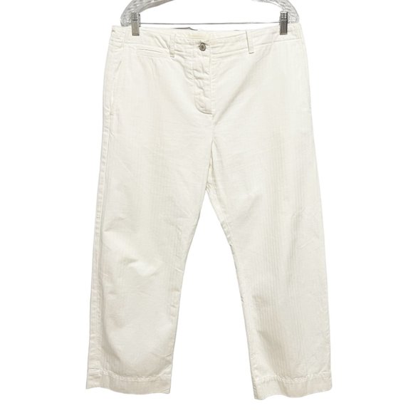 Nili Lotan Size 12 White Wide Leg Striped Cotton Jeans - Picture 2 of 7